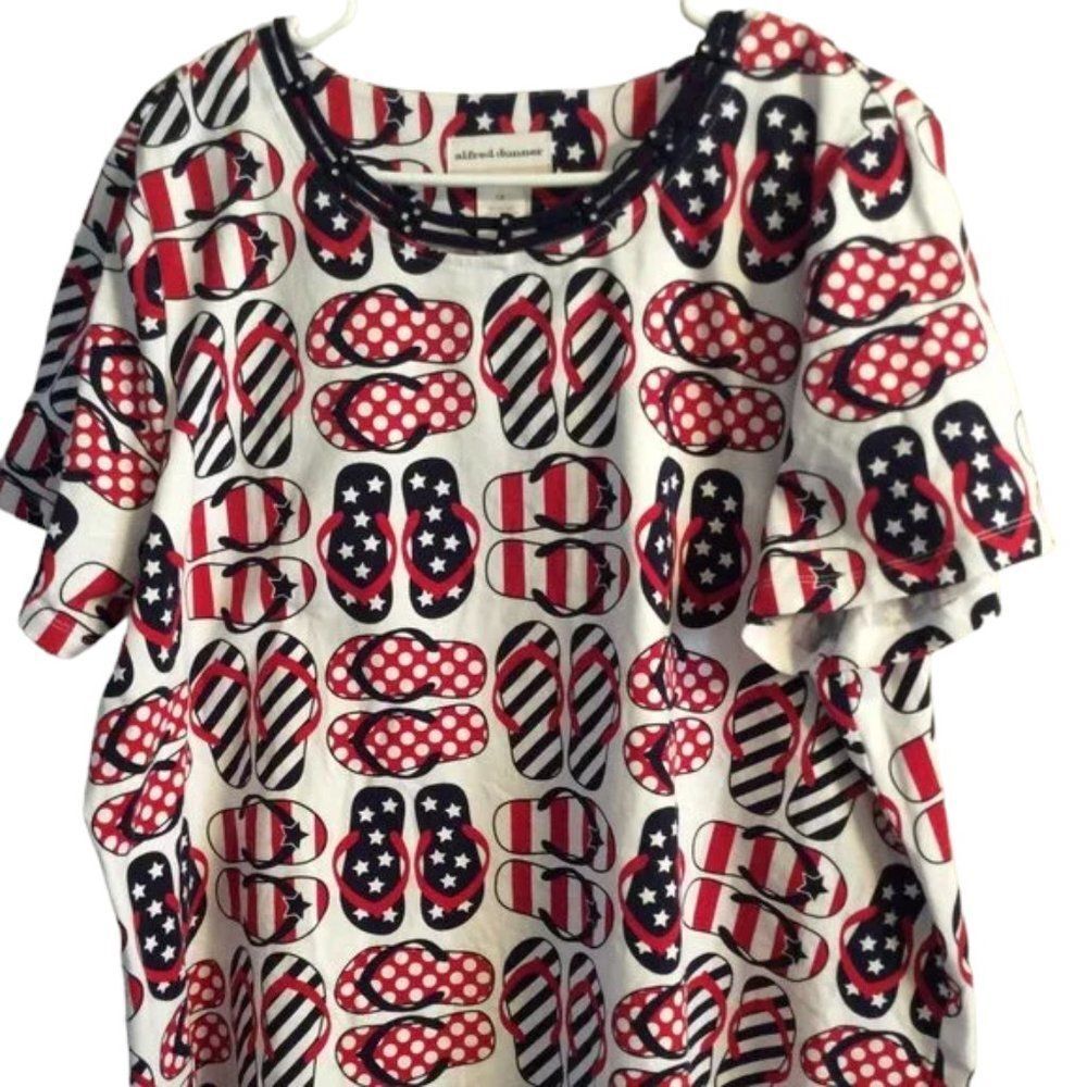 Patriotic flip flops adorable embellished collar tee shirt size 1X plus